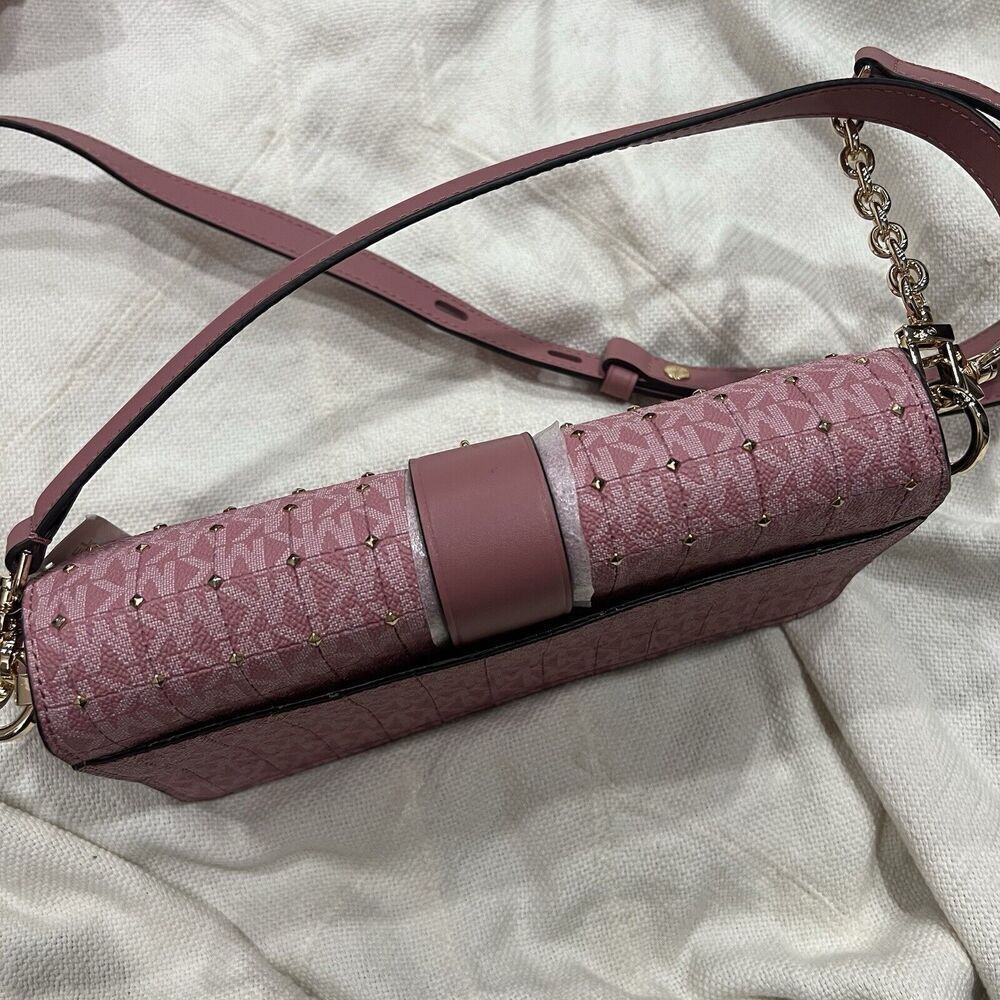 MICHAEL KORS Greenwich Quilted Faux Leather Studded Shoulder Crossbody Rose NWT - Picture 7 of 15